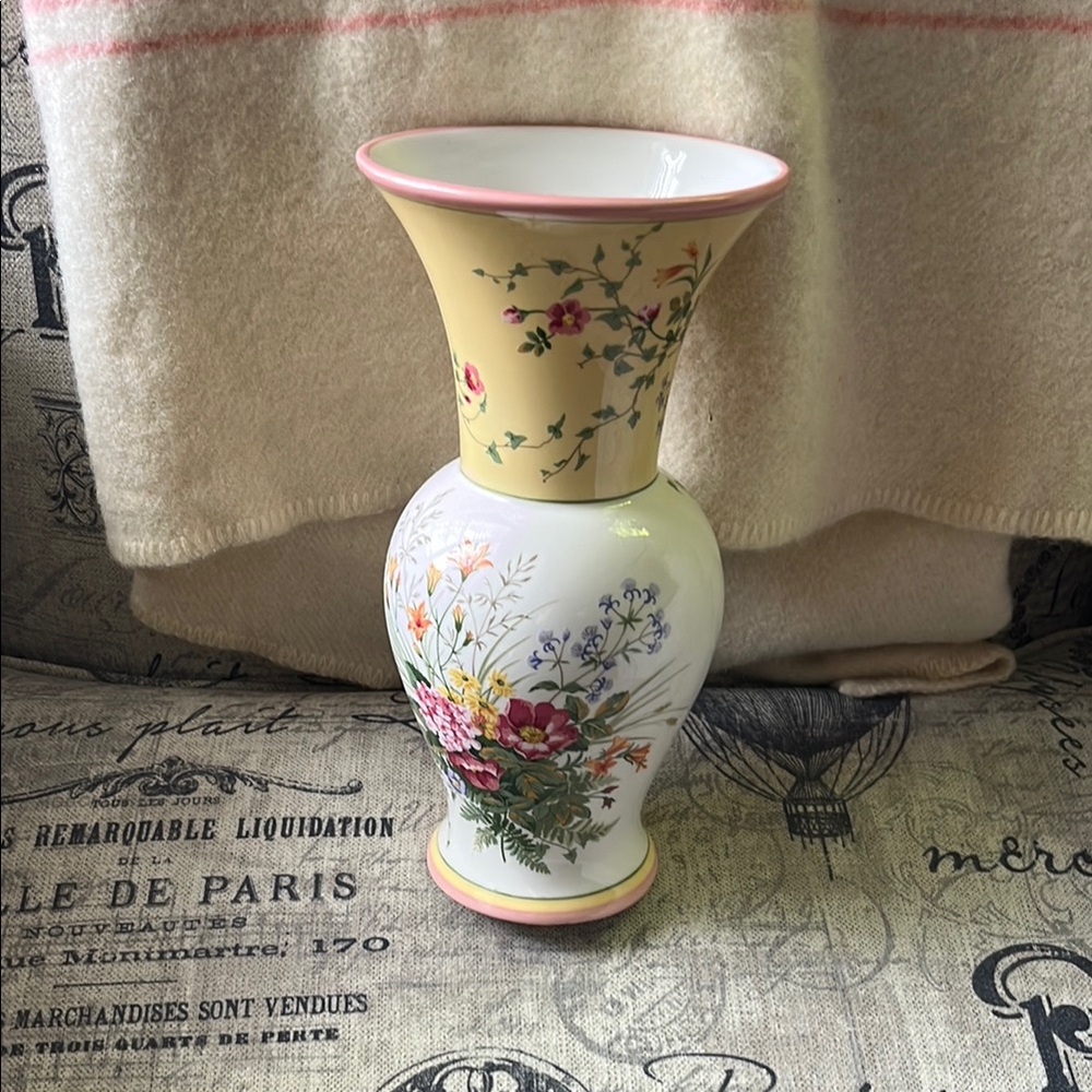 Laura Ashley Floral Porcelain Vase in Yellow and White